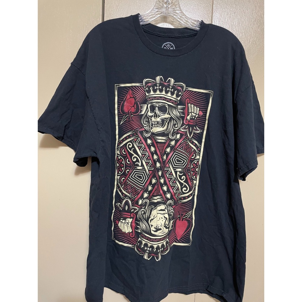 DOM Men 2XL Black Graphic TShirt Skeleton King of Spades Playing Card Streetwear
